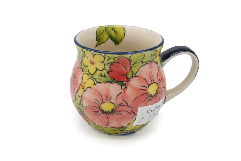 Unikatowy kubek Różowe, Żółte i Czerwone Kwiatuszki, Ceramika Bolesławiec
