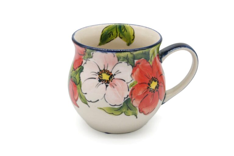 Unikatowy kubek Różowy i Czerwony Kwiat, Ceramika Bolesławiec
