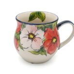 Unikatowy kubek Różowy i Czerwony Kwiat, Ceramika Bolesławiec