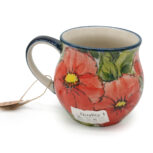 Unikatowy kubek Żółty Ptaszek i Czerwone Kwiaty, Ceramika Bolesławiec (2)