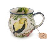 Unikatowy kubek Żółty Ptaszek i Czerwone Kwiaty, Ceramika Bolesławiec