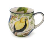 Unikatowy kubek Żółty Ptaszek i Granatowe Kwiaty, Ceramika Bolesławiec