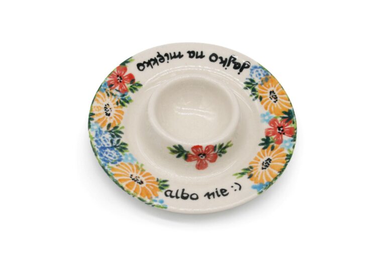 Podstawka na jajko z napisem, Ceramika Bolesławiec (2) Podstawka na jajko z napisem, Ceramika Bolesławiec (2)