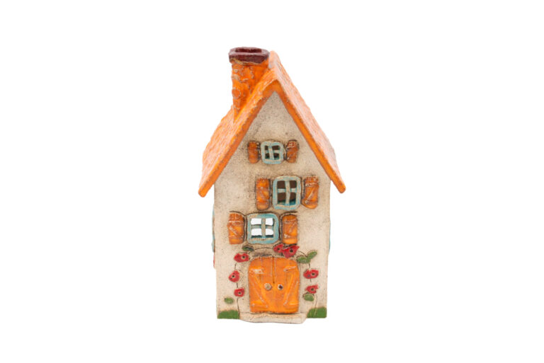 Domek ceramiczny na świeczkę – Pomarańczowy dach 2