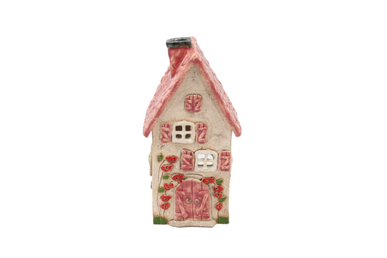 Domek ceramiczny na świeczkę – Różowy dach 2