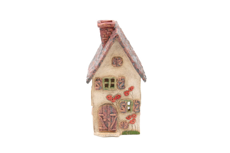Domek ceramiczny na świeczkę – Różowy dach