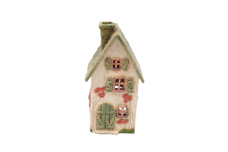 Domek ceramiczny na świeczkę – Zielonkawy dach 2