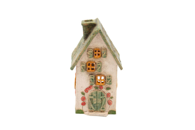 Domek ceramiczny na świeczkę – Zielonkawy dach