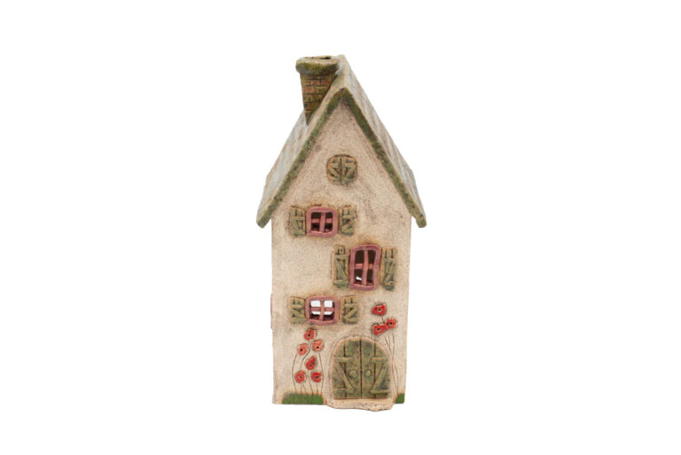 Duży domek ceramiczny na świeczkę – Ciemnozielony dach