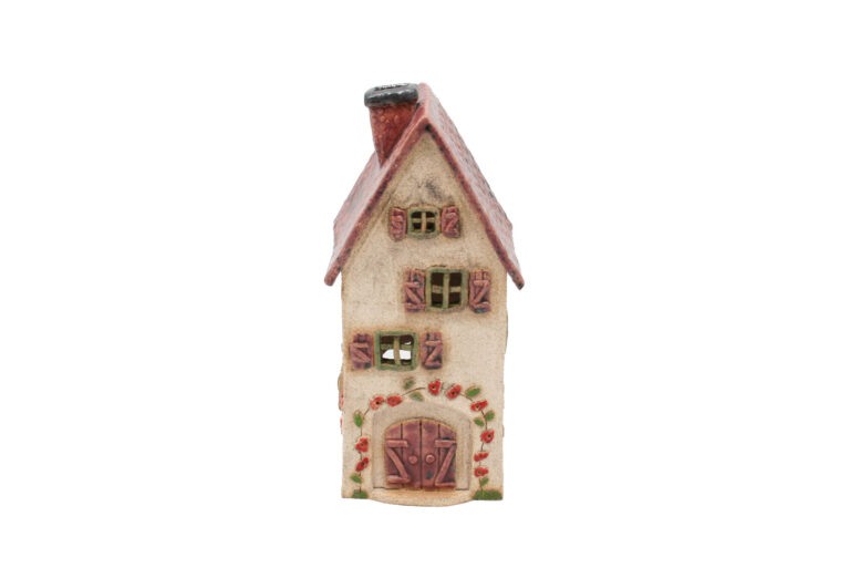Duży domek ceramiczny na świeczkę – Różowy dach