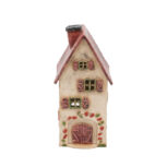 Duży domek ceramiczny na świeczkę – Różowy dach